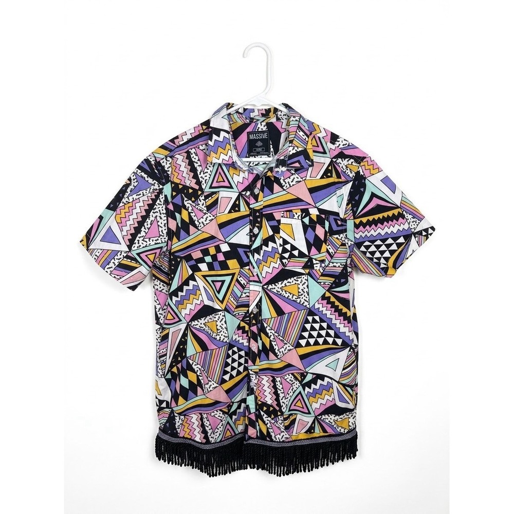 Super Massive 90s Memphis Geometric Fringe Button Up Shirt L